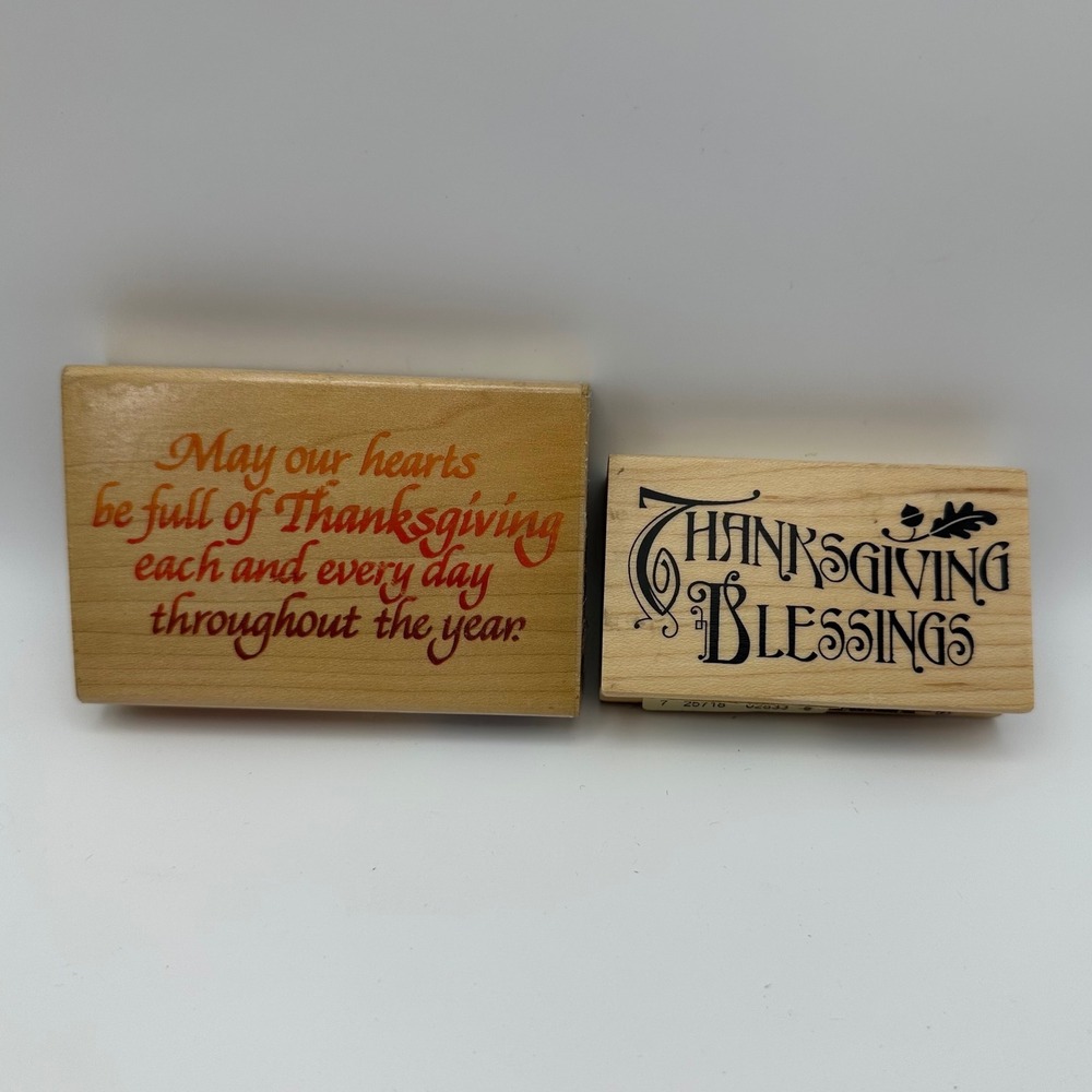 Stampendous M077 Thanksgiving Year Blessings Inkadinkado Wood Rubber Stamp Lot